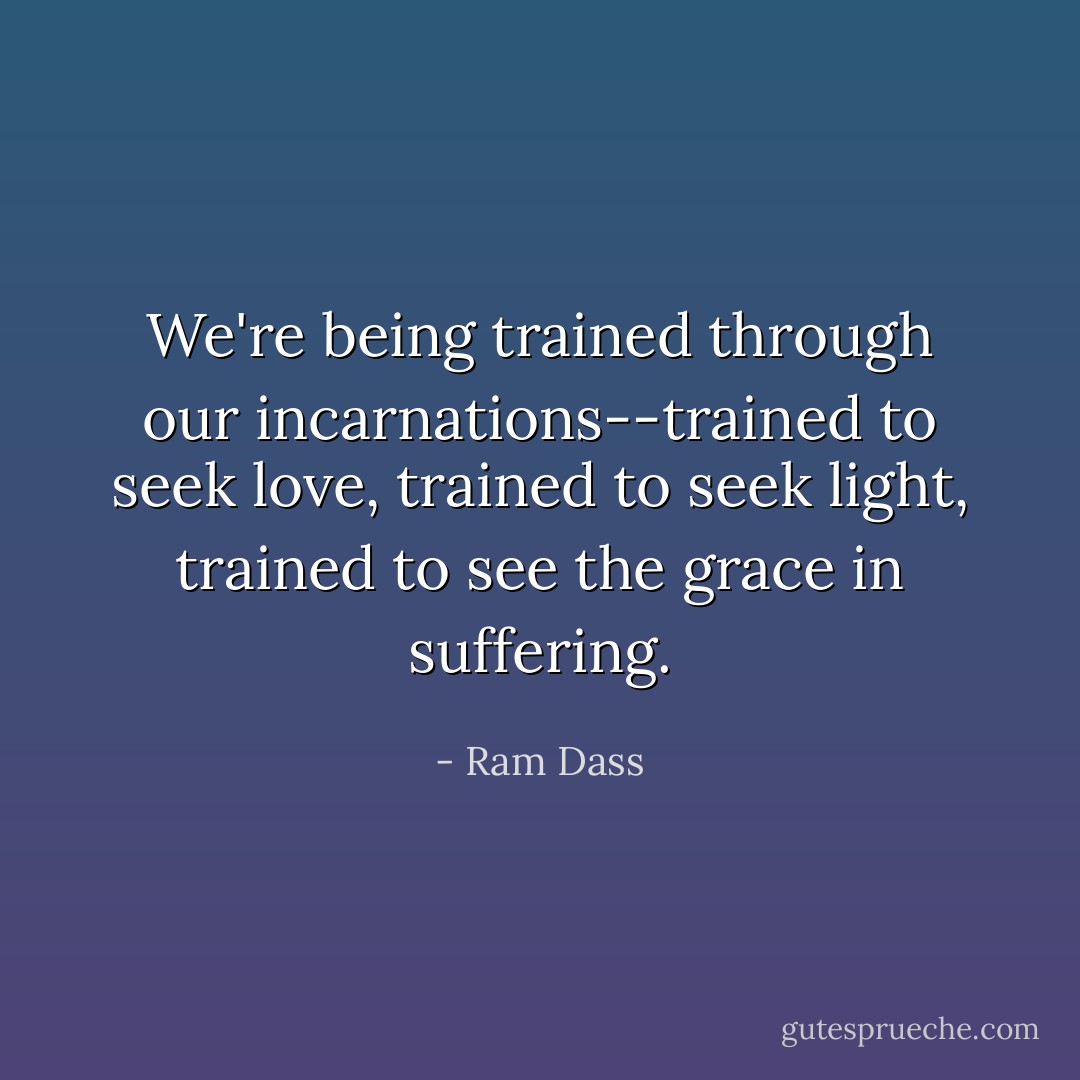 We're being trained through our incarnations--trained to seek love, trained to seek light, trained to see the grace in suffering. - Ram Dass