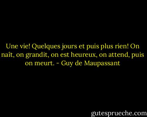 Une vie! Quelques jours et puis plus rien! On naît, on grandit, on est heureux, on attend, puis on meurt. - Guy de Maupassant