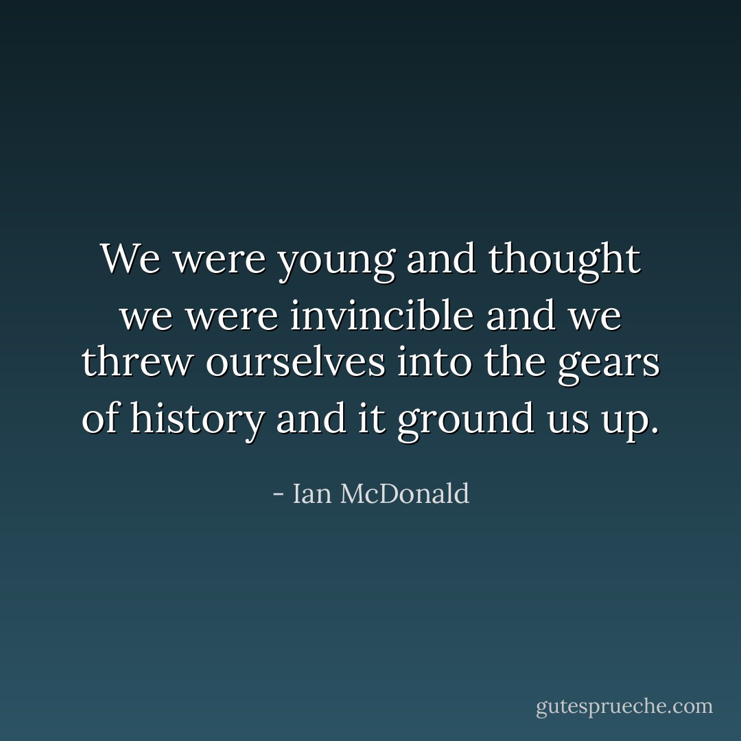 We were young and thought we were invincible and we threw ourselves into the gears of history and it ground us up. - Ian McDonald