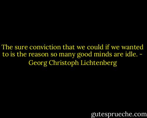The sure conviction that we could if we wanted to is the reason so many good minds are idle. - Georg Christoph Lichtenberg