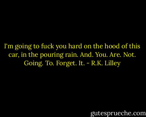 I'm going to fuck you hard on the hood of this car, in the pouring rain. And. You. Are. Not. Going. To. Forget. It. - R.K. Lilley