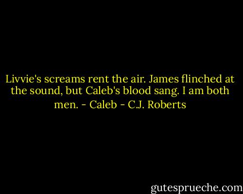 Livvie's screams rent the air. James flinched at the sound, but Caleb's blood sang. I am both men. - Caleb - C.J. Roberts