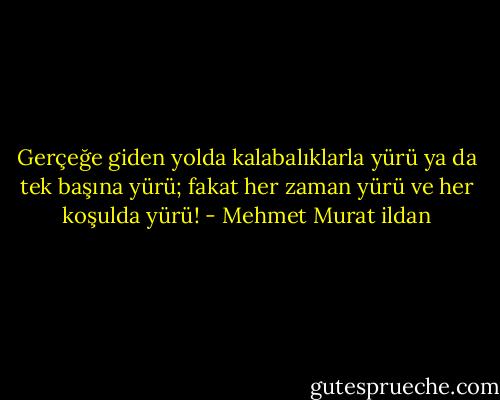Gerçeğe giden yolda kalabalıklarla yürü ya da tek başına yürü; fakat her zaman yürü ve her koşulda yürü! - Mehmet Murat ildan