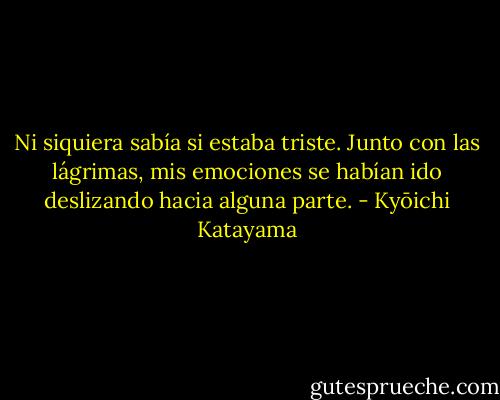 Ni siquiera sabía si estaba triste. Junto con las lágrimas, mis emociones se habían ido deslizando hacia alguna parte. - Kyōichi Katayama