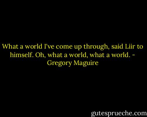What a world I've come up through, said Liir to himself. Oh, what a world, what a world. - Gregory Maguire