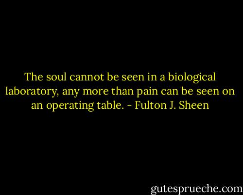The soul cannot be seen in a biological laboratory, any more than pain can be seen on an operating table. - Fulton J. Sheen