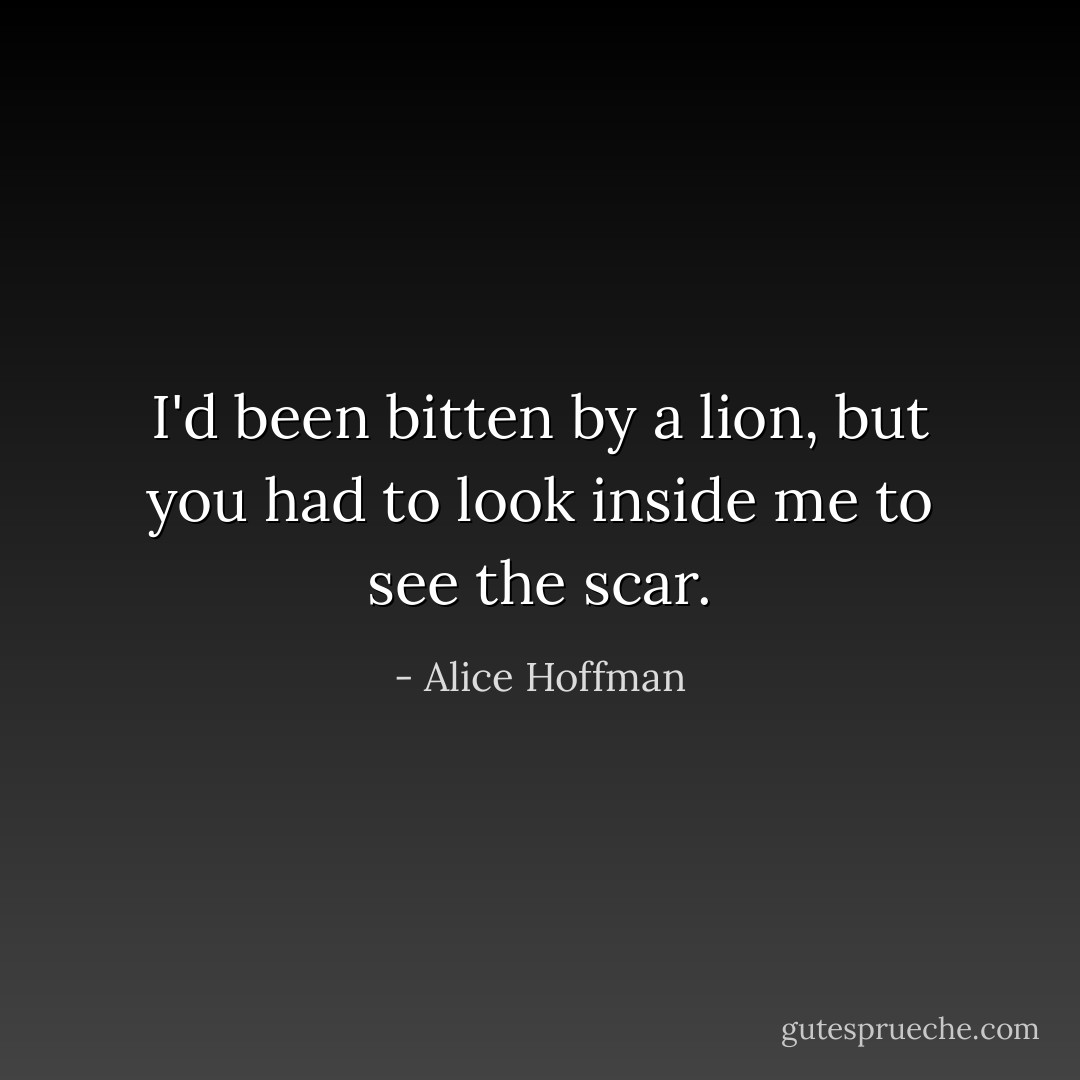 I'd been bitten by a lion, but you had to look inside me to see the scar. - Alice Hoffman