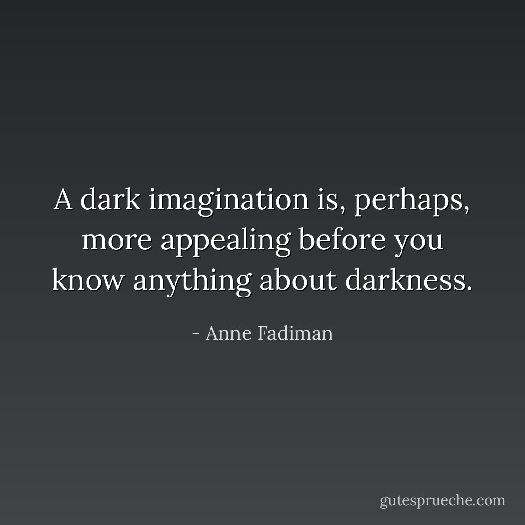 A dark imagination is, perhaps, more appealing before you know anything about darkness. - Anne Fadiman