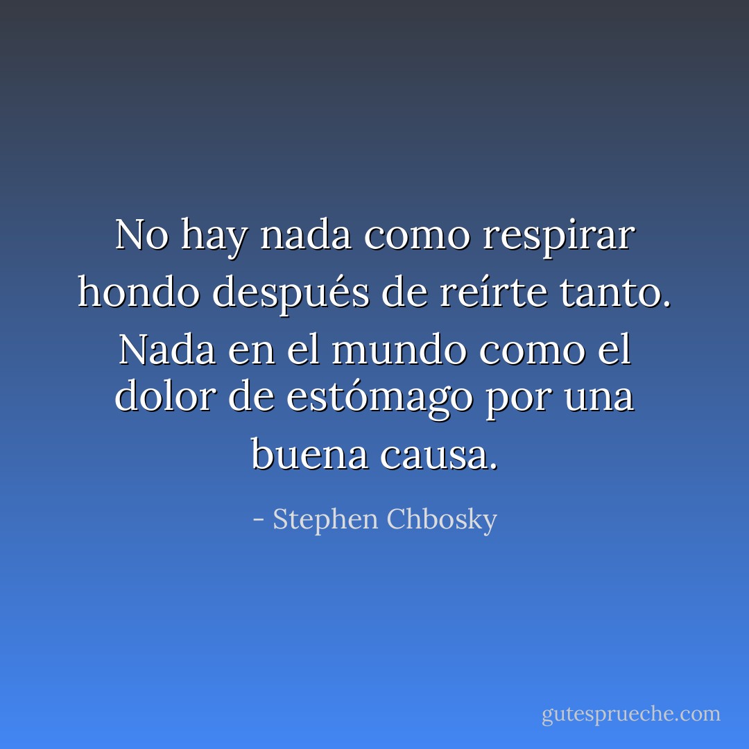 No hay nada como respirar hondo después de reírte tanto. Nada en el mundo como el dolor de estómago por una buena causa. - Stephen Chbosky