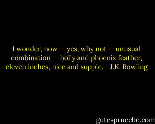 I wonder, now — yes, why not — unusual combination — holly and phoenix feather, eleven inches, nice and supple. - J.K. Rowling