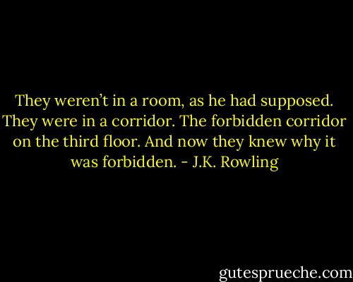 They weren’t in a room, as he had supposed. They were in a corridor. The forbidden corridor on the third floor. And now they knew why it was forbidden. - J.K. Rowling