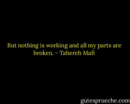 But nothing is working and all my parts are broken. - Tahereh Mafi