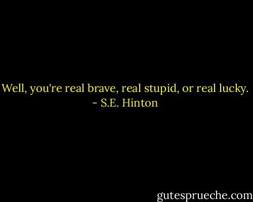 Well, you're real brave, real stupid, or real lucky. - S.E. Hinton