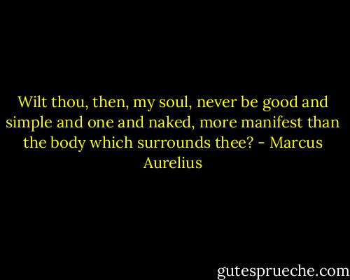 Wilt thou, then, my soul, never be good and simple and one and naked, more manifest than the body which surrounds thee? - Marcus Aurelius