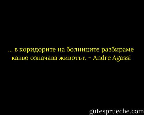 ... в коридорите на болниците разбираме какво означава животът. - Andre Agassi