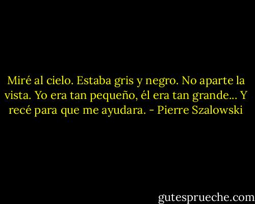 Miré al cielo. Estaba gris y negro. No aparte la vista. Yo era tan pequeño, él era tan grande... Y recé para que me ayudara. - Pierre Szalowski