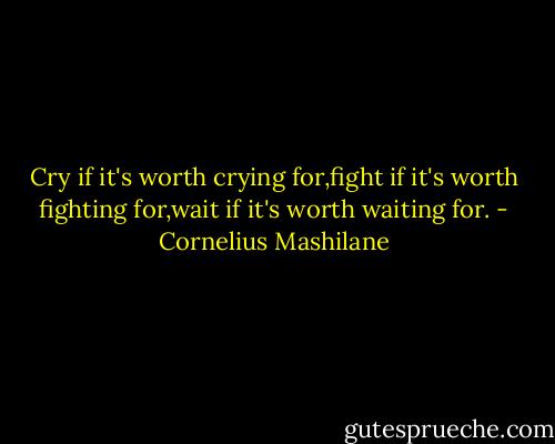 Cry if it's worth crying for,fight if it's worth fighting for,wait if it's worth waiting for. - Cornelius Mashilane
