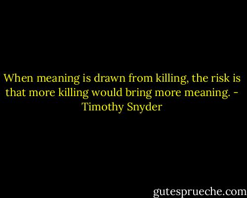 When meaning is drawn from killing, the risk is that more killing would bring more meaning. - Timothy Snyder
