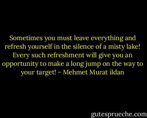 Sometimes you must leave everything and refresh yourself in the silence of a misty lake! Every such refreshment will give you an opportunity to make a long jump on the way to your target! - Mehmet Murat ildan