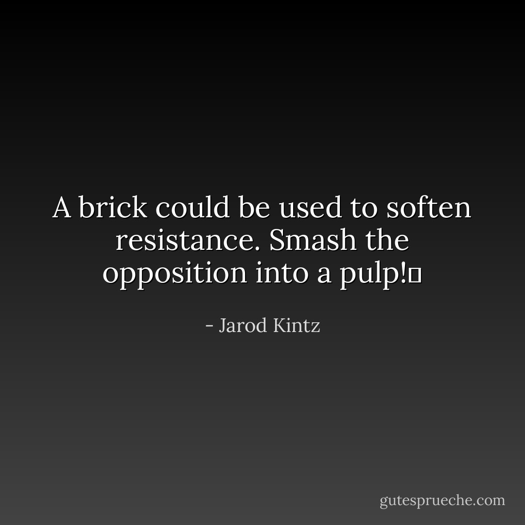 A brick could be used to soften resistance. Smash the opposition into a pulp!  - Jarod Kintz