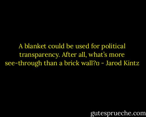 A blanket could be used for political transparency. After all, what’s more see-through than a brick wall?  - Jarod Kintz