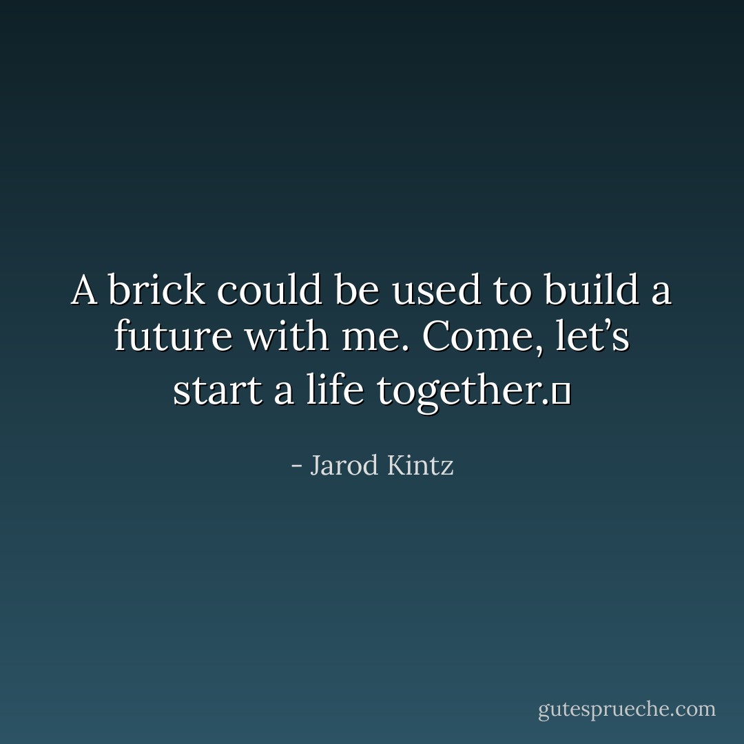 A brick could be used to build a future with me. Come, let’s start a life together.  - Jarod Kintz