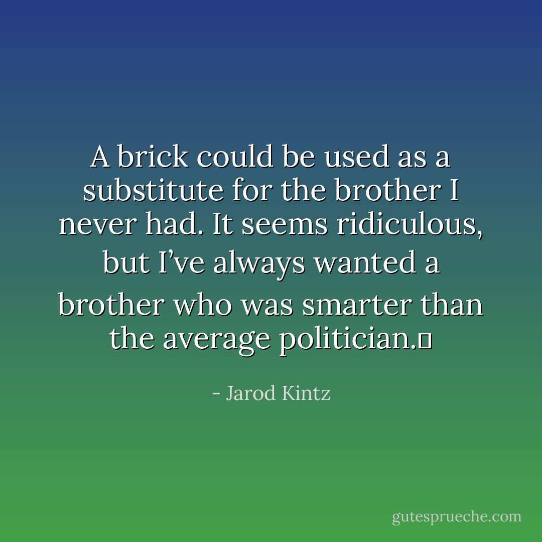 A brick could be used as a substitute for the brother I never had. It seems ridiculous, but I’ve always wanted a brother who was smarter than the average politician.  - Jarod Kintz