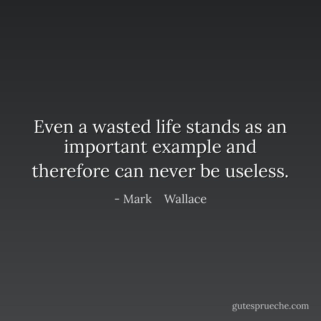 Even a wasted life stands as an important example and therefore can never be useless. - Mark    Wallace