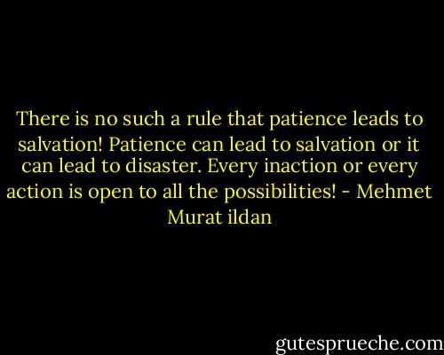 There is no such a rule that patience leads to salvation! Patience can lead to salvation or it can lead to disaster. Every inaction or every action is open to all the possibilities! - Mehmet Murat ildan
