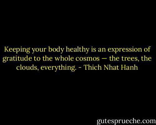 Keeping your body healthy is an expression of gratitude to the whole cosmos — the trees, the clouds, everything. - Thich Nhat Hanh