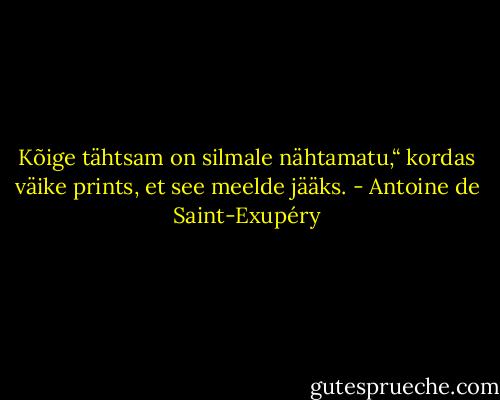 Kõige tähtsam on silmale nähtamatu,“ kordas väike prints, et see meelde jääks. - Antoine de Saint-Exupéry