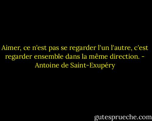 Aimer, ce n'est pas se regarder l'un l'autre, c'est regarder ensemble dans la même direction. - Antoine de Saint-Exupéry