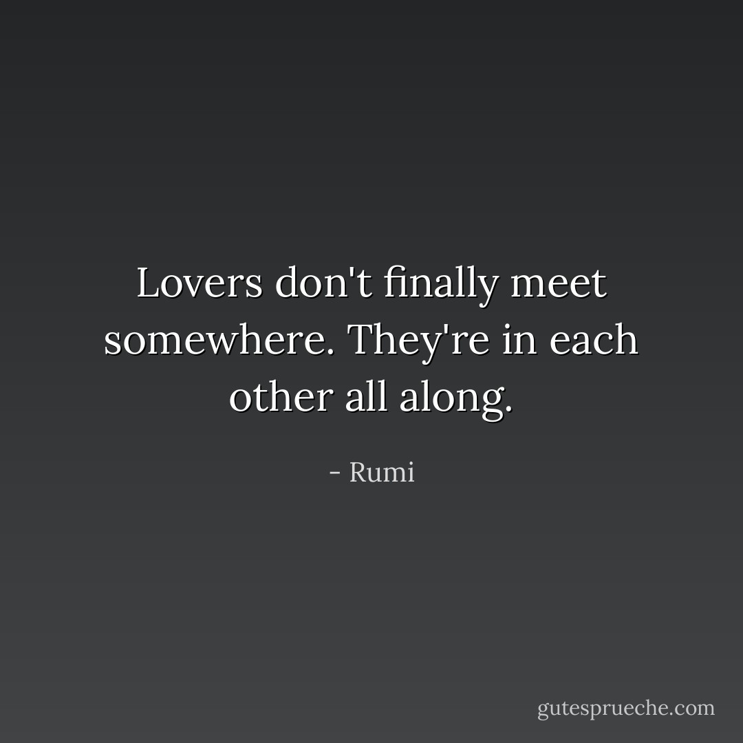 Lovers don't finally meet somewhere. They're in each other all along. - Rumi