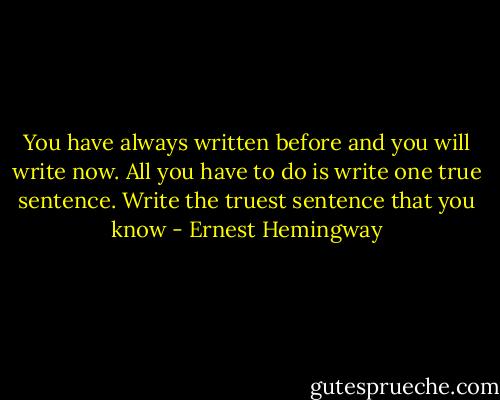 You have always written before and you will write now. All you have to do is write one true sentence. Write the truest sentence that you know - Ernest Hemingway