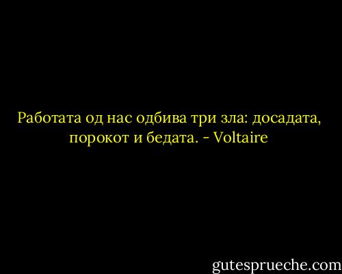 Работата од нас одбива три зла: досадата, порокот и бедата. - Voltaire