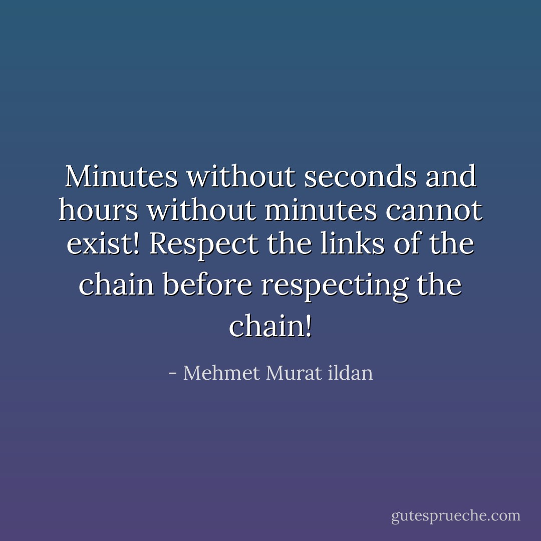 Minutes without seconds and hours without minutes cannot exist! Respect the links of the chain before respecting the chain! - Mehmet Murat ildan