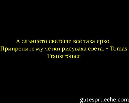 А слънцето светеше все така ярко.<br />Припрените му четки рисуваха света. - Tomas Tranströmer