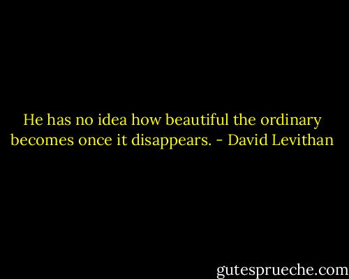 He has no idea how beautiful the ordinary becomes once it disappears. - David Levithan