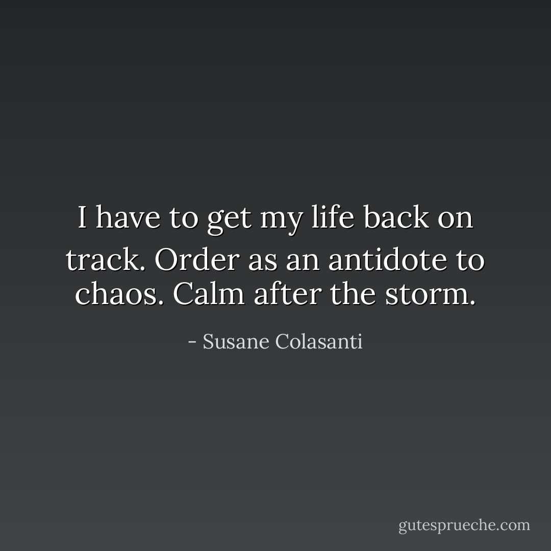 I have to get my life back on track. Order as an antidote to chaos. Calm after the storm. - Susane Colasanti