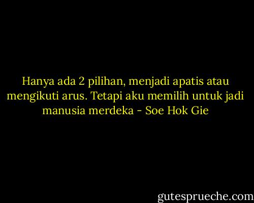 Hanya ada 2 pilihan, menjadi apatis atau mengikuti arus. Tetapi aku memilih untuk jadi manusia merdeka - Soe Hok Gie