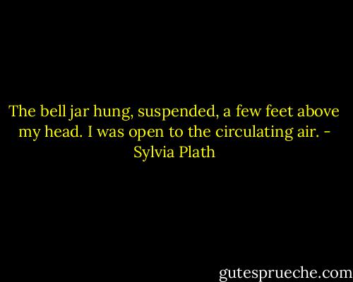 The bell jar hung, suspended, a few feet above my head. I was open to the circulating air. - Sylvia Plath