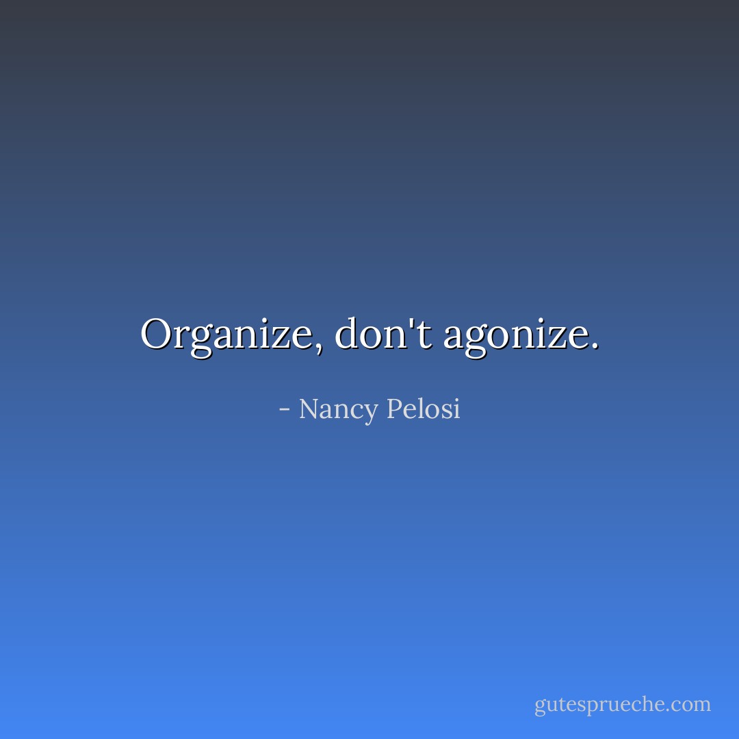 Organize, don't agonize. - Nancy Pelosi