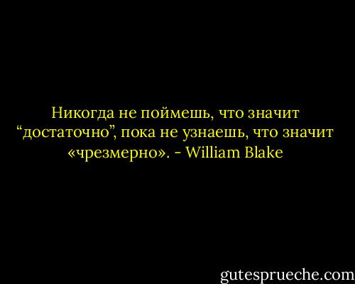 Никогда не поймешь, что значит “достаточно”, пока не узнаешь, что значит «чрезмерно». - William Blake