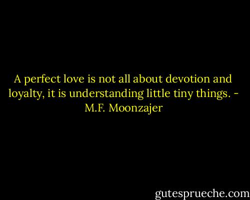 A perfect love is not all about devotion and loyalty, it is understanding little tiny things. - M.F. Moonzajer