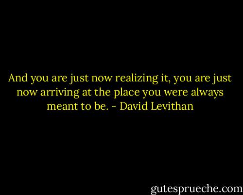 And you are just now realizing it, you are just now arriving at the place you were always meant to be. - David Levithan