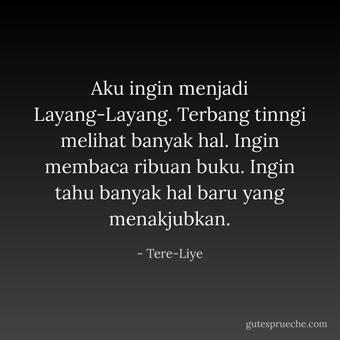 Aku ingin menjadi Layang-Layang. Terbang tinngi melihat banyak hal. Ingin membaca ribuan buku. Ingin tahu banyak hal baru yang menakjubkan. - Tere-Liye