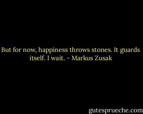 But for now, happiness throws stones.<br />It guards itself.<br />I wait. - Markus Zusak