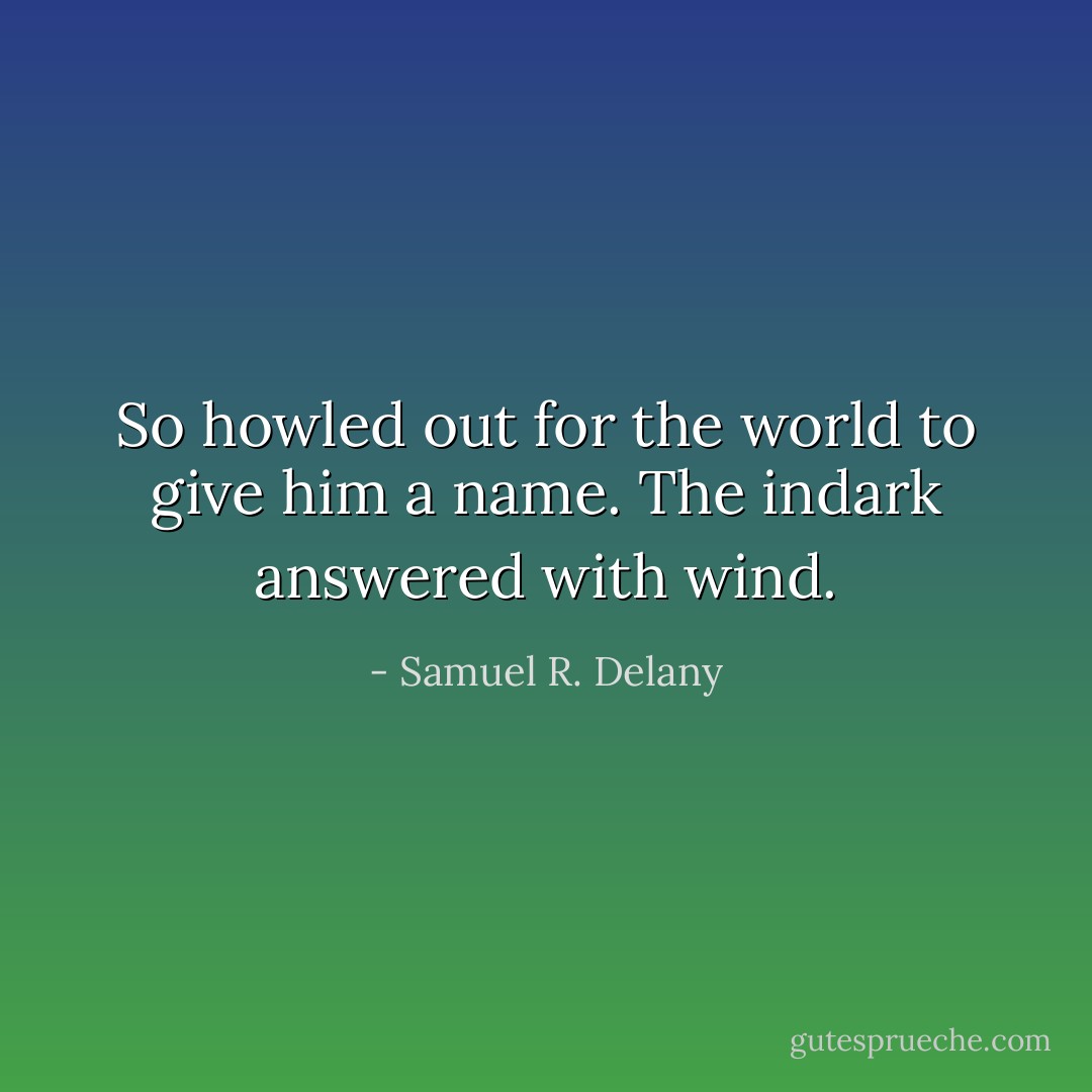 So howled out for the world to give him a name.<br />The indark answered with wind. - Samuel R. Delany