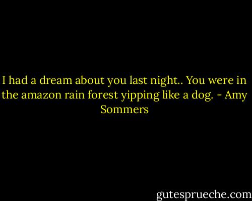I had a dream about you last night.. You were in the amazon rain forest yipping like a dog. - Amy Sommers
