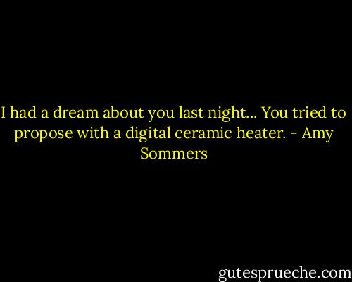 I had a dream about you last night... You tried to propose with a digital ceramic heater. - Amy Sommers